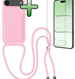 BASEY. BASEY. iPhone Air Hoesje Pashouder met Koord Met Screenprotector - Lichtroze