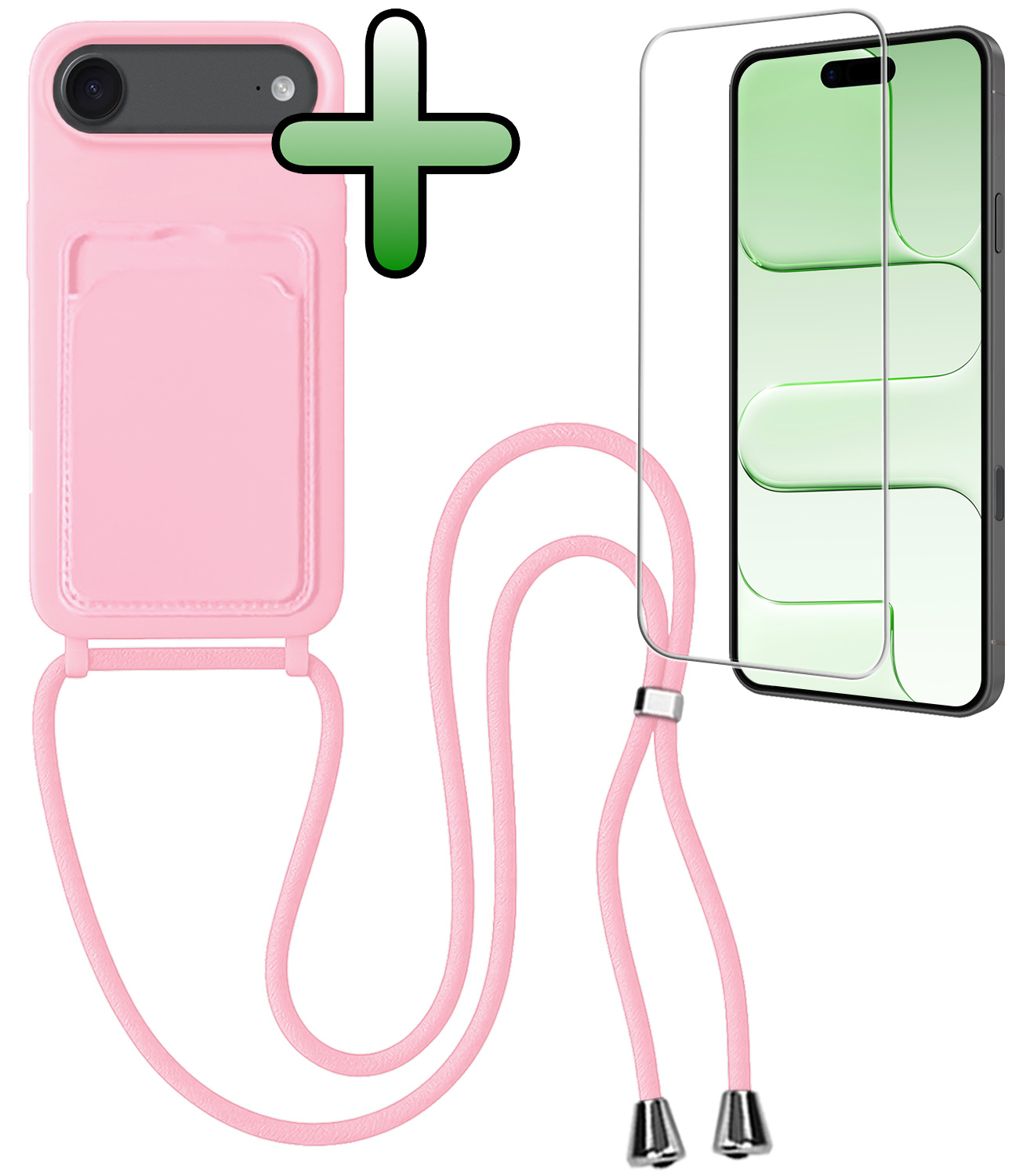 BASEY. BASEY. iPhone Air Hoesje Pashouder met Koord Met Screenprotector - Lichtroze