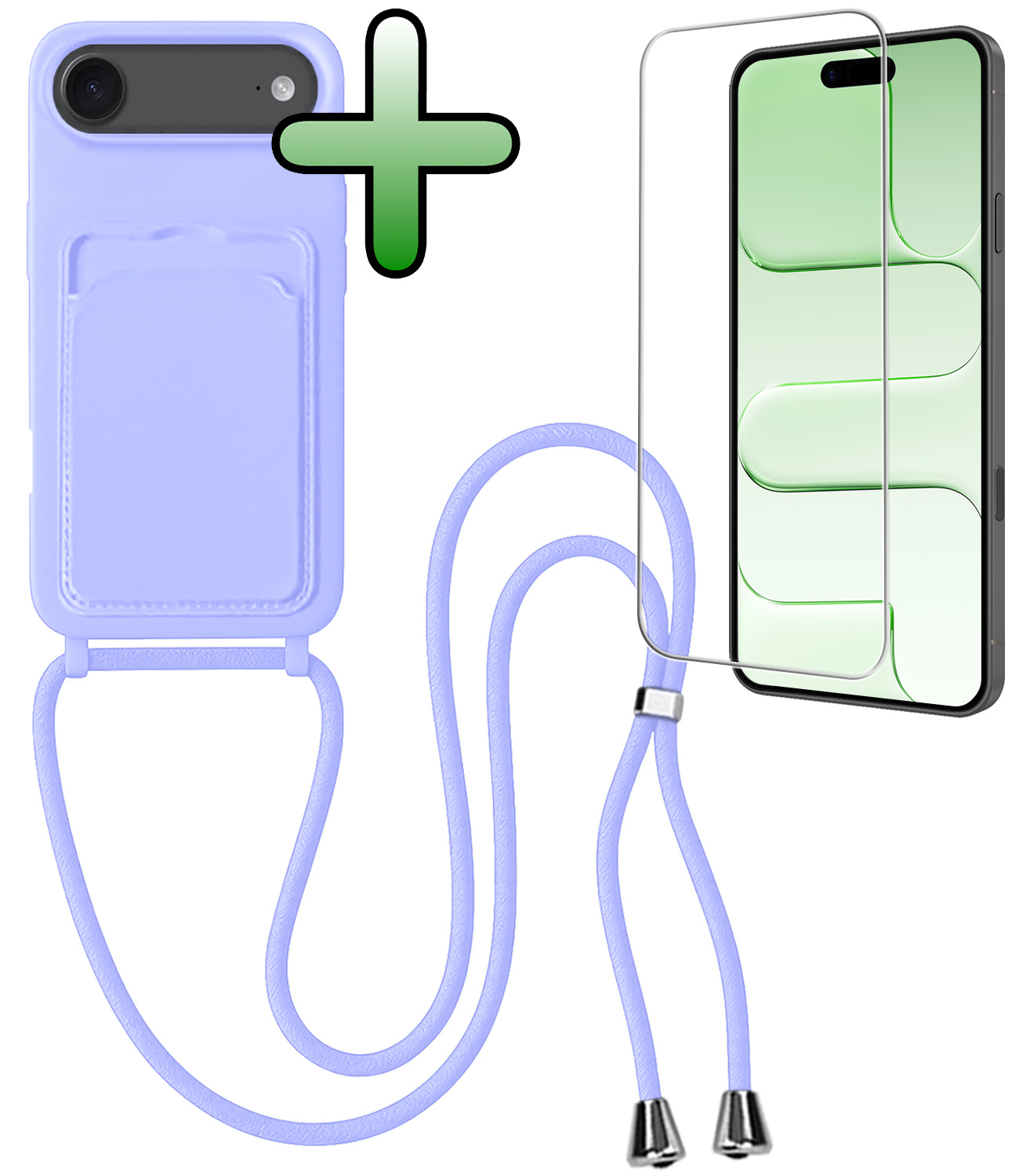 BASEY. BASEY. iPhone Air Hoesje Pashouder met Koord Met Screenprotector - Lila