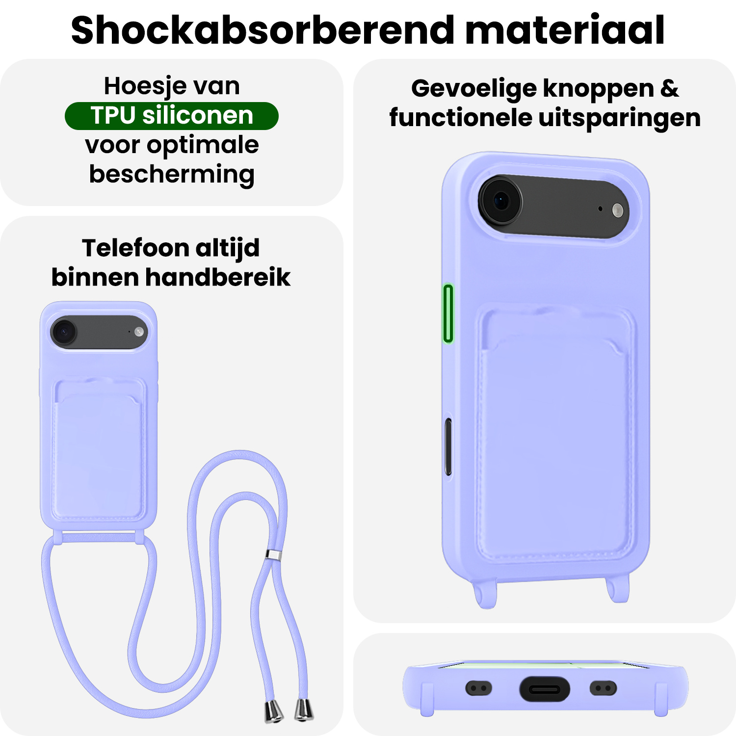 BASEY. BASEY. iPhone Air Hoesje Pashouder met Koord Met Screenprotector - Lila