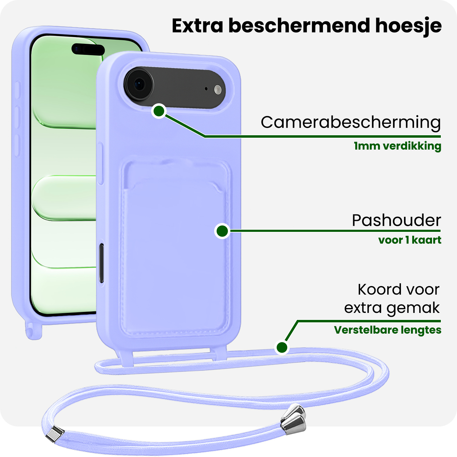 BASEY. BASEY. iPhone Air Hoesje Pashouder met Koord Met 2x Screenprotector - Lila