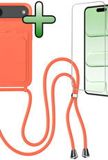 BASEY. BASEY. iPhone Air Hoesje Pashouder met Koord Met Screenprotector - Papaya