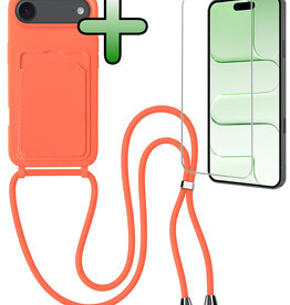 BASEY. BASEY. iPhone Air Hoesje Pashouder met Koord Met Screenprotector - Papaya