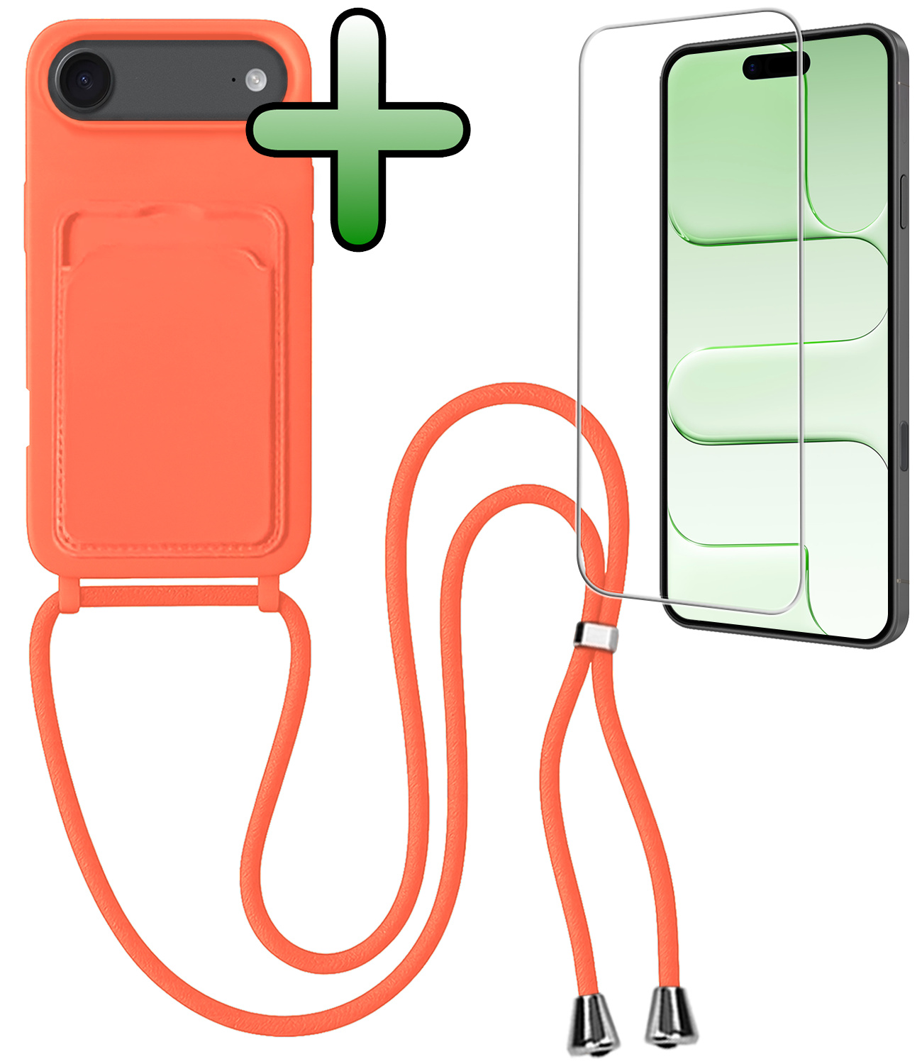 BASEY. BASEY. iPhone Air Hoesje Pashouder met Koord Met Screenprotector - Papaya