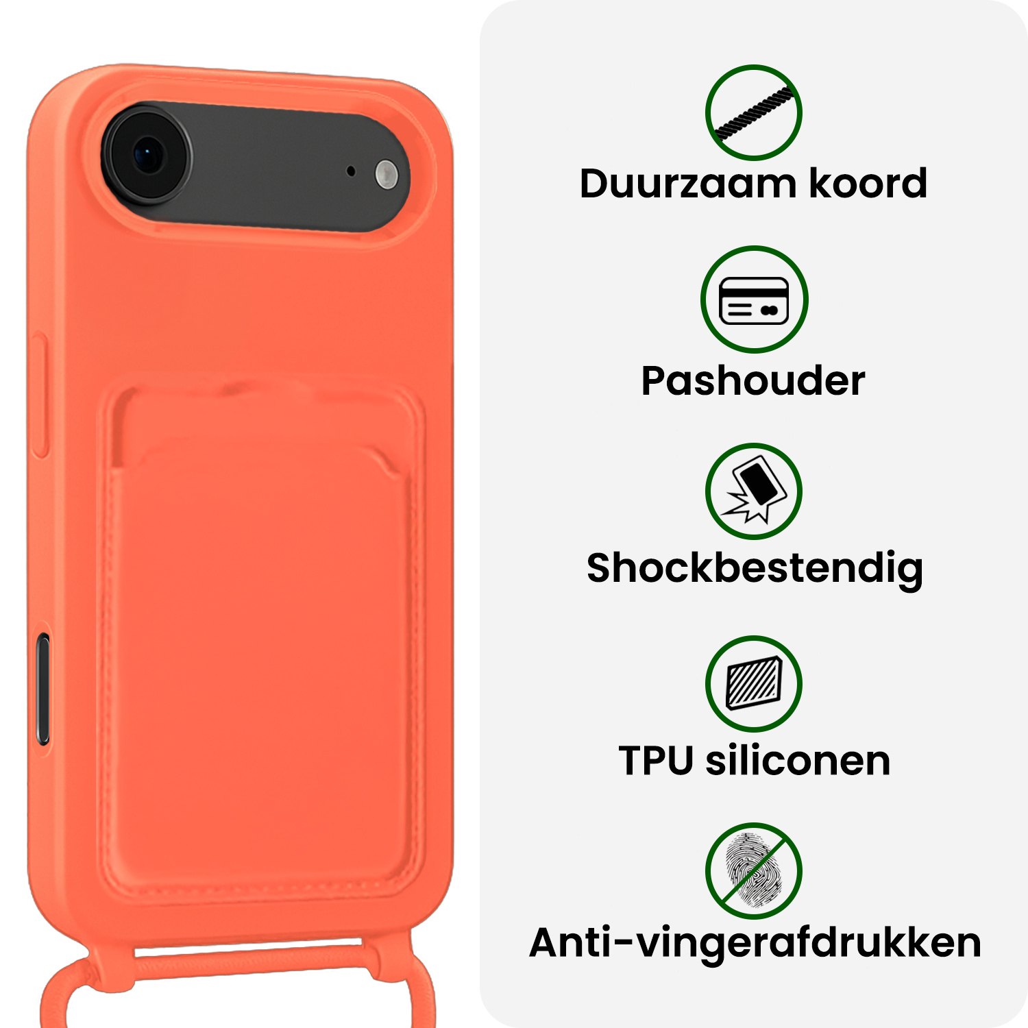 BASEY. BASEY. iPhone Air Hoesje Pashouder met Koord Met Screenprotector - Papaya