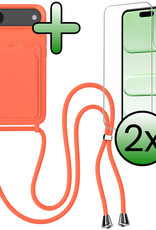 BASEY. BASEY. iPhone Air Hoesje Pashouder met Koord Met 2x Screenprotector - Papaya