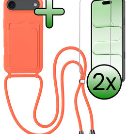 BASEY. BASEY. iPhone Air Hoesje Pashouder met Koord Met 2x Screenprotector - Papaya