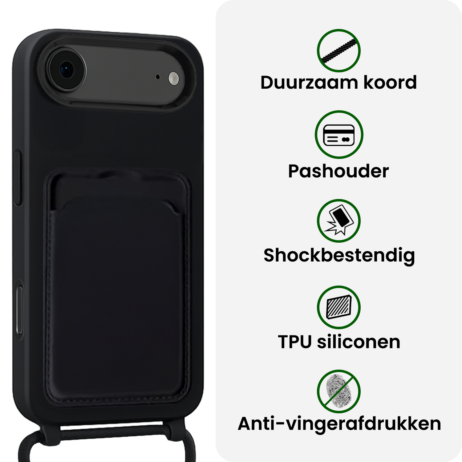 BASEY. BASEY. iPhone Air Hoesje Pashouder met Koord - Zwart