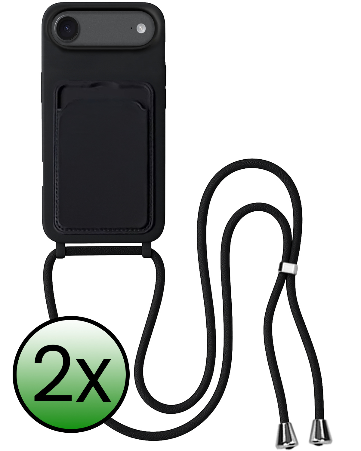 BASEY. BASEY. iPhone Air Hoesje Pashouder met Koord - Zwart - 2 PACK