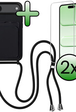 BASEY. BASEY. iPhone Air Hoesje Pashouder met Koord Met 2x Screenprotector - Zwart