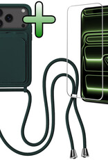 BASEY. BASEY. iPhone 17 Pro Hoesje Pashouder met Koord Met Screenprotector - Donkergroen