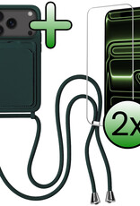 BASEY. BASEY. iPhone 17 Pro Hoesje Pashouder met Koord Met 2x Screenprotector - Donkergroen