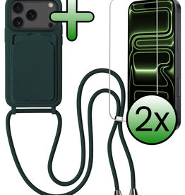 BASEY. BASEY. iPhone 17 Pro Hoesje Pashouder met Koord Met 2x Screenprotector - Donkergroen