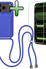 BASEY. BASEY. iPhone 17 Pro Hoesje Pashouder met Koord Met Screenprotector - Fel Blauw