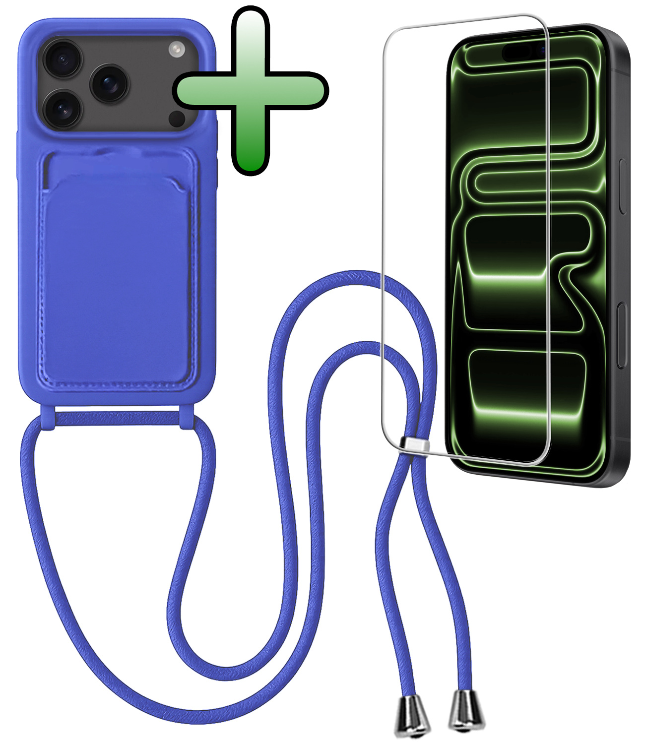 BASEY. BASEY. iPhone 17 Pro Hoesje Pashouder met Koord Met Screenprotector - Fel Blauw