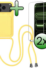 BASEY. BASEY. iPhone 17 Pro Hoesje Pashouder met Koord Met 2x Screenprotector - Geel