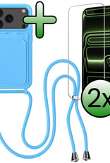 BASEY. BASEY. iPhone 17 Pro Hoesje Pashouder met Koord Met 2x Screenprotector - Lichtblauw