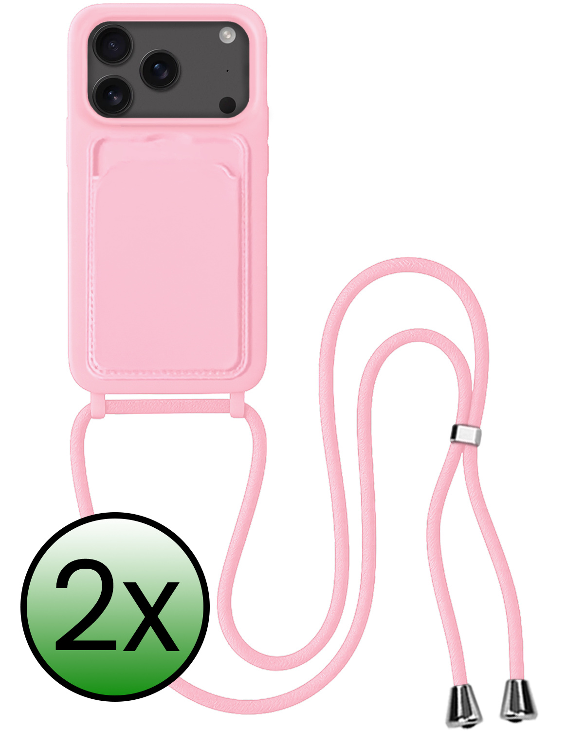 BASEY. BASEY. iPhone 17 Pro Hoesje Pashouder met Koord - Lichtroze - 2 PACK