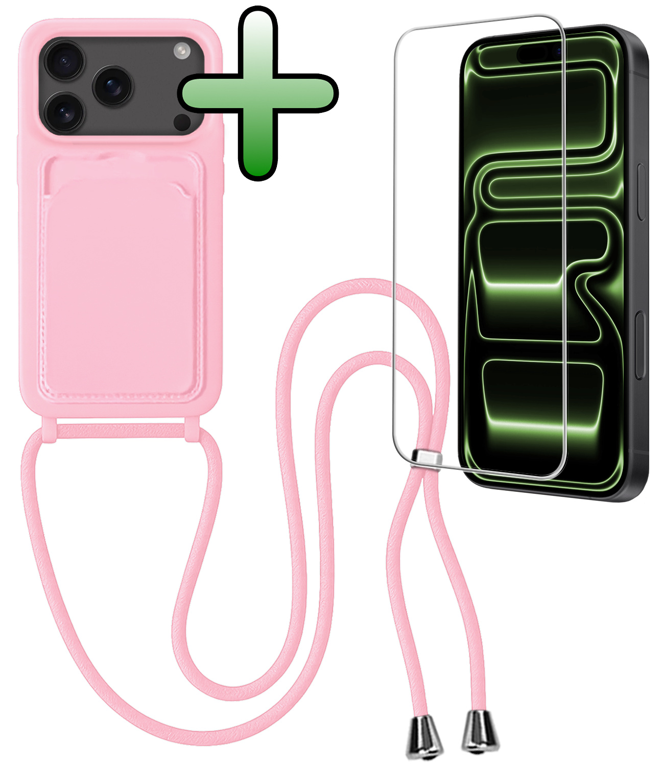 BASEY. BASEY. iPhone 17 Pro Hoesje Pashouder met Koord Met Screenprotector - Lichtroze
