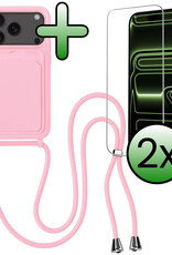 BASEY. BASEY. iPhone 17 Pro Hoesje Pashouder met Koord Met 2x Screenprotector - Lichtroze