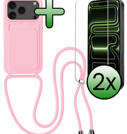 BASEY. BASEY. iPhone 17 Pro Hoesje Pashouder met Koord Met 2x Screenprotector - Lichtroze