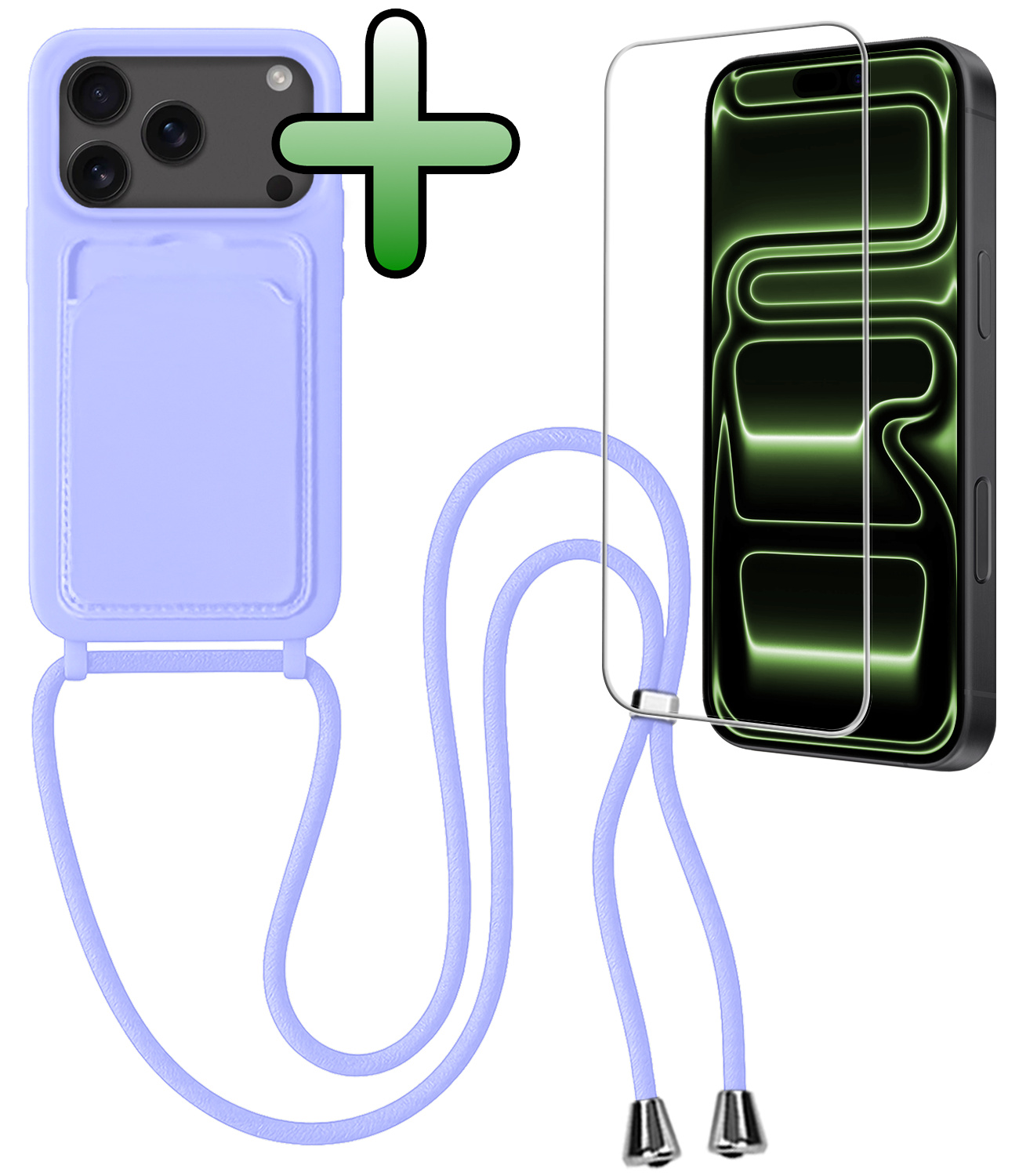 BASEY. BASEY. iPhone 17 Pro Hoesje Pashouder met Koord Met Screenprotector - Lila
