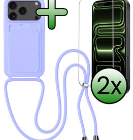 BASEY. BASEY. iPhone 17 Pro Hoesje Pashouder met Koord Met 2x Screenprotector - Lila