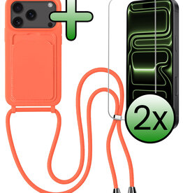 BASEY. BASEY. iPhone 17 Pro Hoesje Pashouder met Koord Met 2x Screenprotector - Papaya