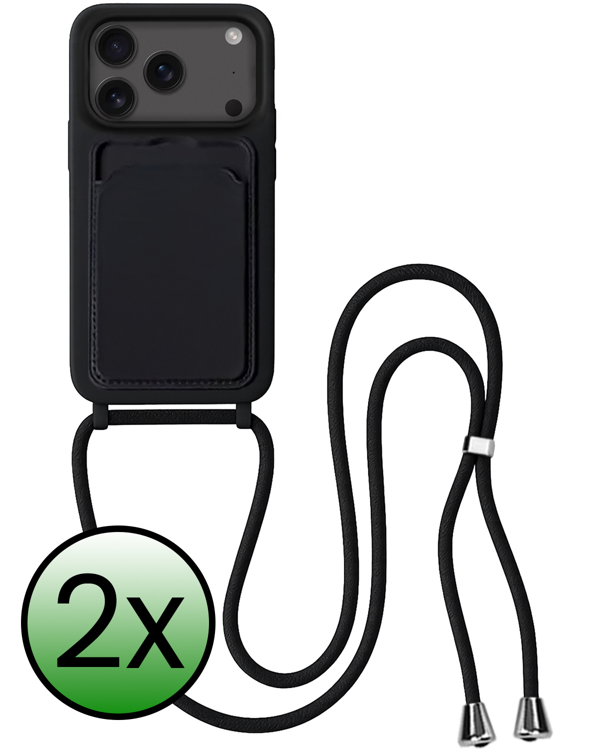 BASEY. BASEY. iPhone 17 Pro Hoesje Pashouder met Koord - Zwart - 2 PACK