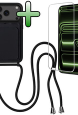 BASEY. BASEY. iPhone 17 Pro Hoesje Pashouder met Koord Met Screenprotector - Zwart