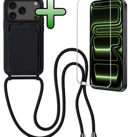 BASEY. BASEY. iPhone 17 Pro Hoesje Pashouder met Koord Met Screenprotector - Zwart