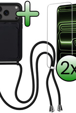 BASEY. BASEY. iPhone 17 Pro Hoesje Pashouder met Koord Met 2x Screenprotector - Zwart