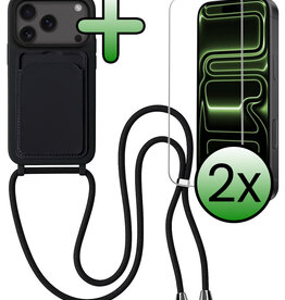 BASEY. BASEY. iPhone 17 Pro Hoesje Pashouder met Koord Met 2x Screenprotector - Zwart