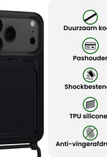 BASEY. BASEY. iPhone 17 Pro Hoesje Pashouder met Koord Met 2x Screenprotector - Zwart
