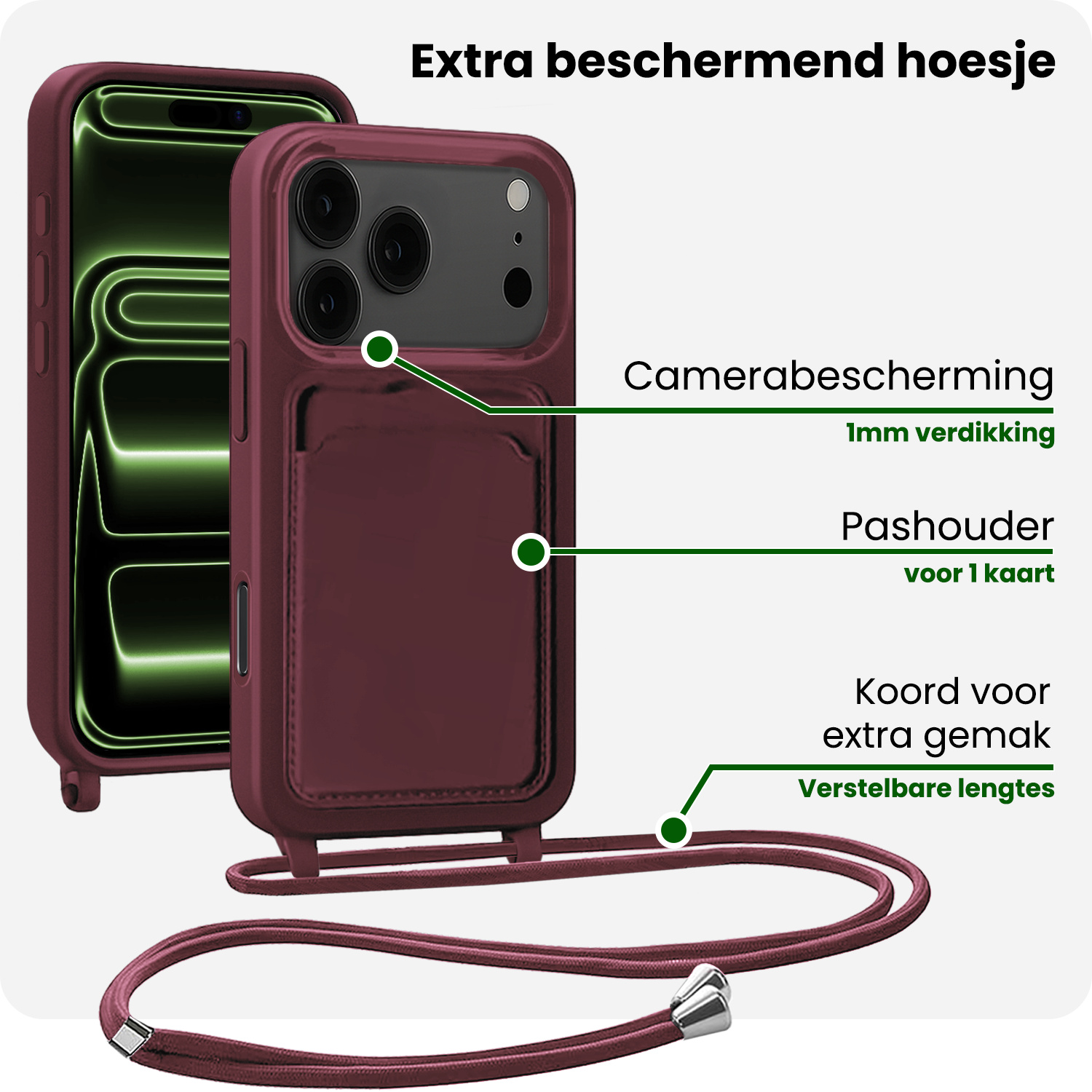 BASEY. BASEY. iPhone 17 Pro Max Hoesje Pashouder met Koord - Aubergine