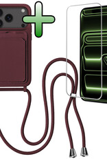 BASEY. BASEY. iPhone 17 Pro Max Hoesje Pashouder met Koord Met Screenprotector - Aubergine