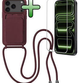 BASEY. BASEY. iPhone 17 Pro Max Hoesje Pashouder met Koord Met Screenprotector - Aubergine