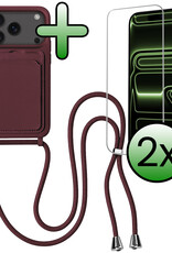 BASEY. BASEY. iPhone 17 Pro Max Hoesje Pashouder met Koord Met 2x Screenprotector - Aubergine