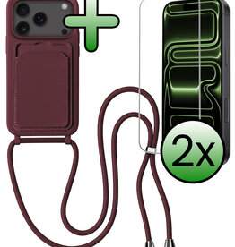 BASEY. BASEY. iPhone 17 Pro Max Hoesje Pashouder met Koord Met 2x Screenprotector - Aubergine