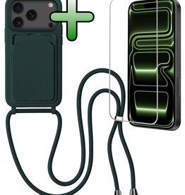 BASEY. BASEY. iPhone 17 Pro Max Hoesje Pashouder met Koord Met Screenprotector - Donkergroen