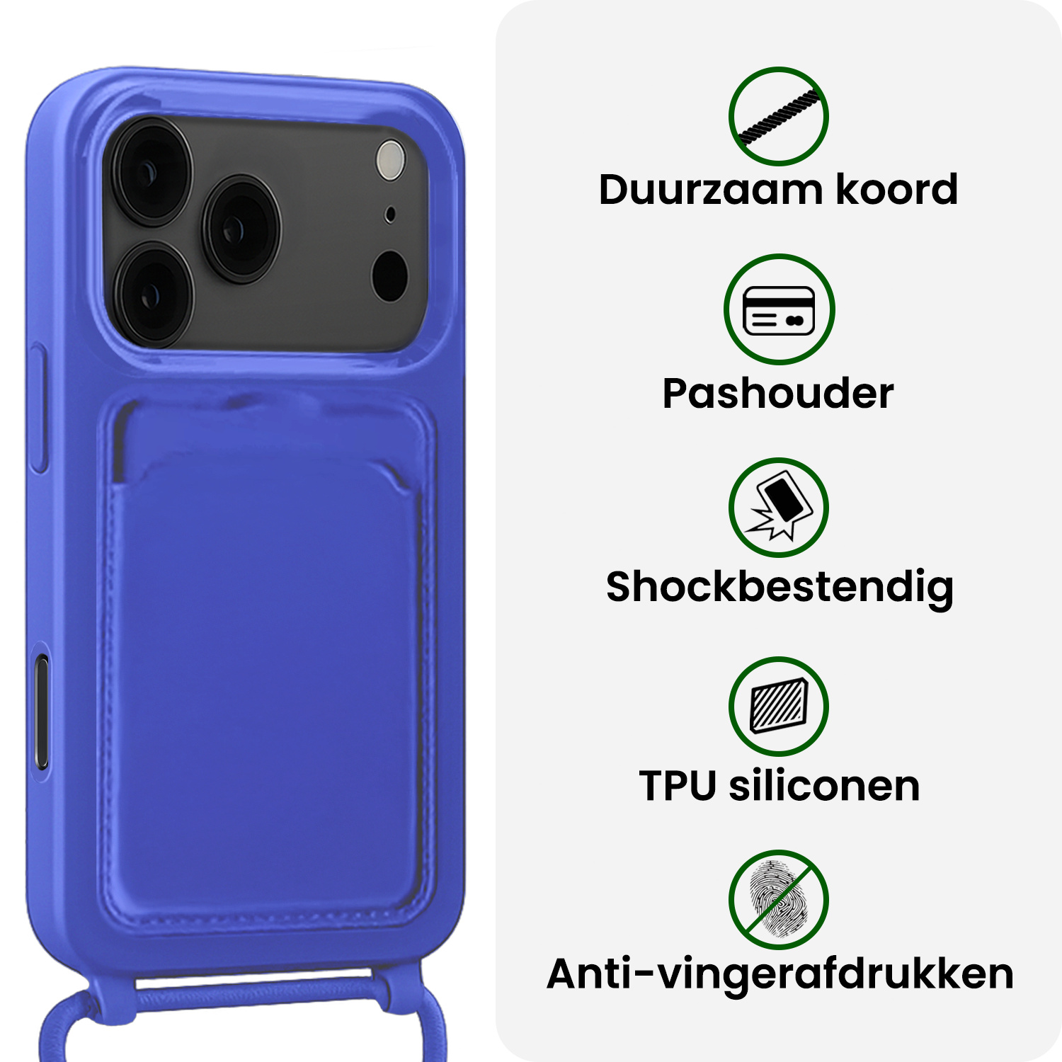 BASEY. BASEY. iPhone 17 Pro Max Hoesje Pashouder met Koord - Fel Blauw - 2 PACK