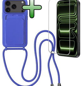 BASEY. BASEY. iPhone 17 Pro Max Hoesje Pashouder met Koord Met Screenprotector - Fel Blauw