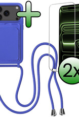 BASEY. BASEY. iPhone 17 Pro Max Hoesje Pashouder met Koord Met 2x Screenprotector - Fel Blauw