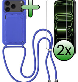 BASEY. BASEY. iPhone 17 Pro Max Hoesje Pashouder met Koord Met 2x Screenprotector - Fel Blauw