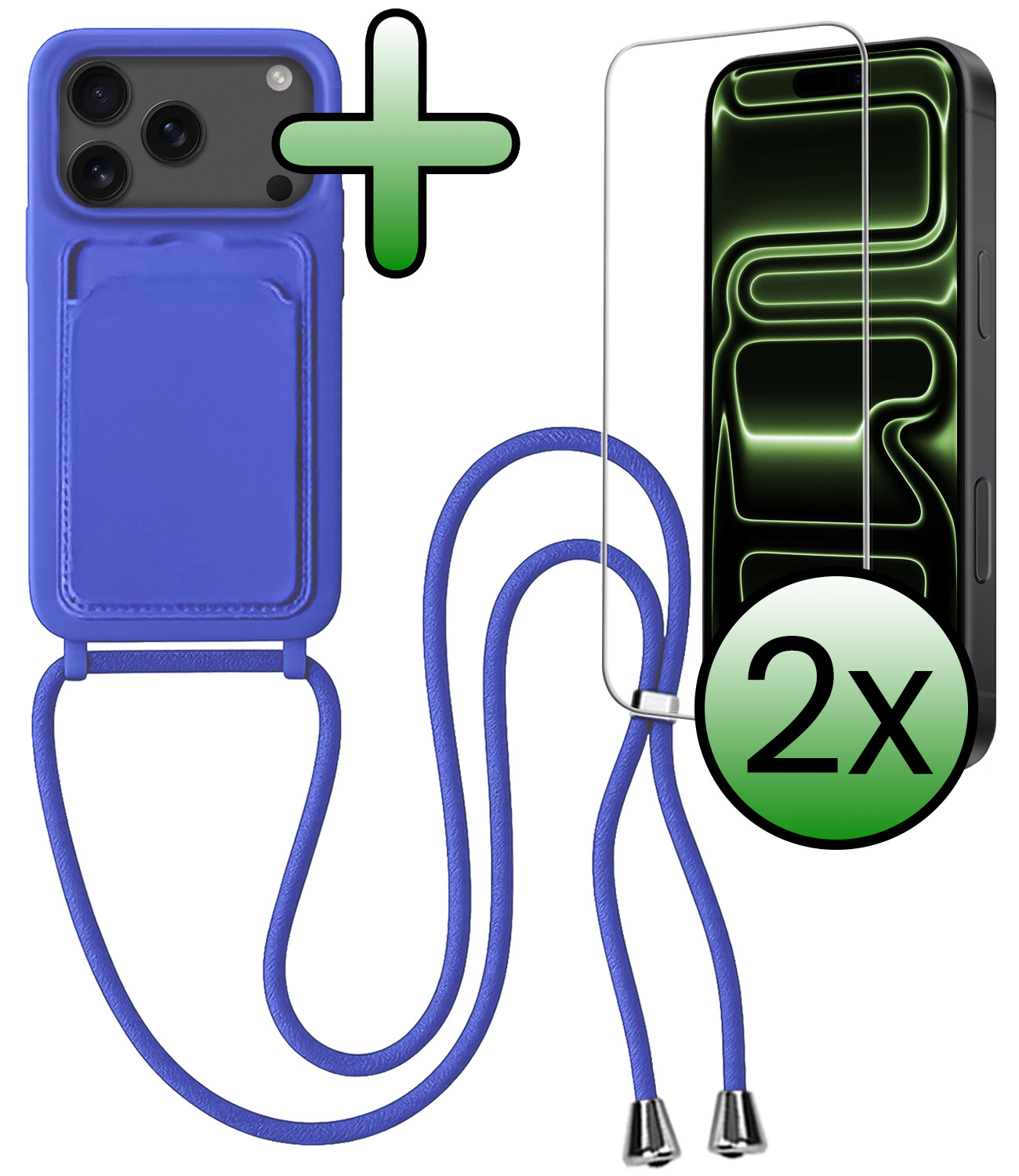 BASEY. BASEY. iPhone 17 Pro Max Hoesje Pashouder met Koord Met 2x Screenprotector - Fel Blauw