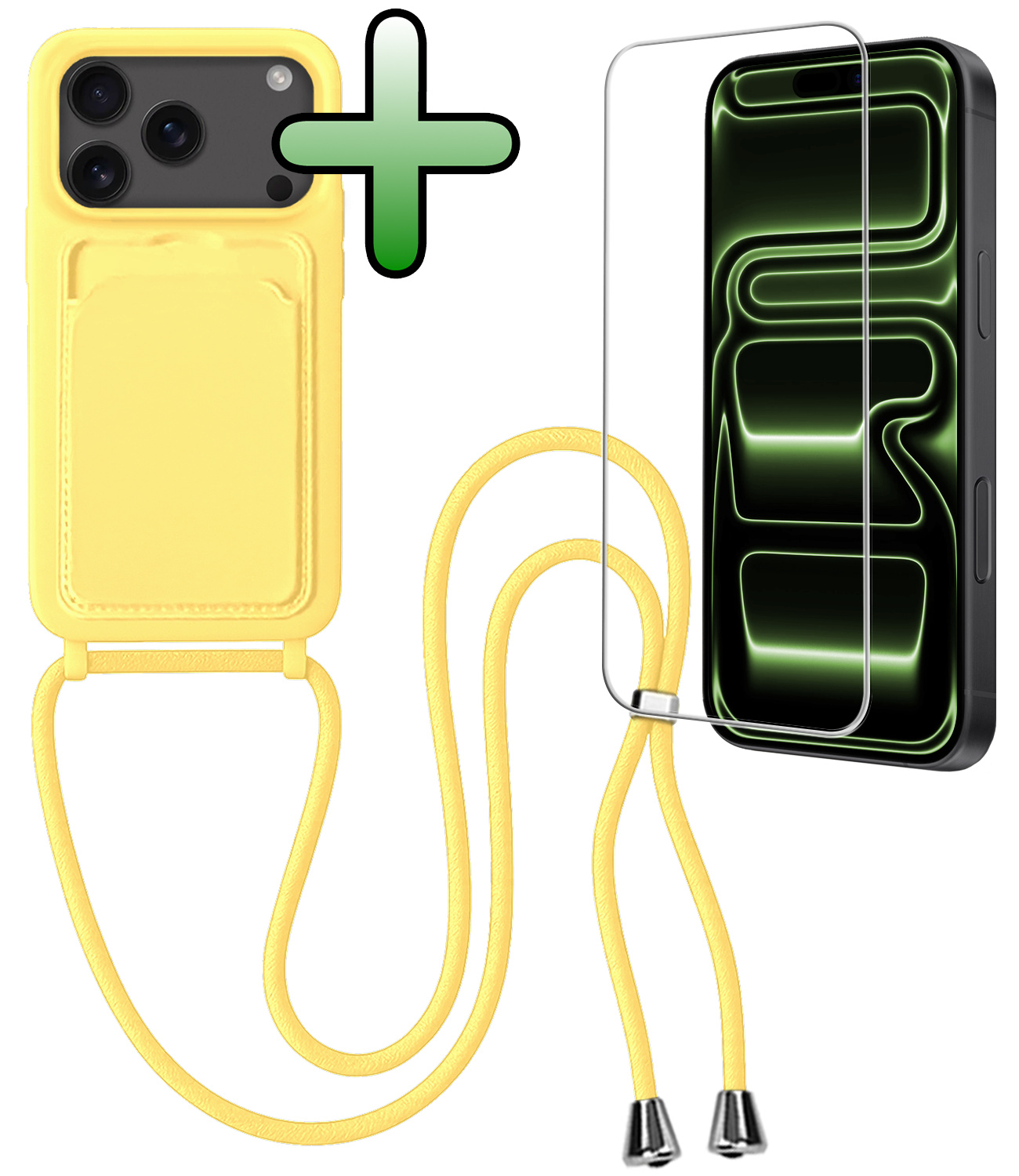 BASEY. BASEY. iPhone 17 Pro Max Hoesje Pashouder met Koord Met Screenprotector - Geel