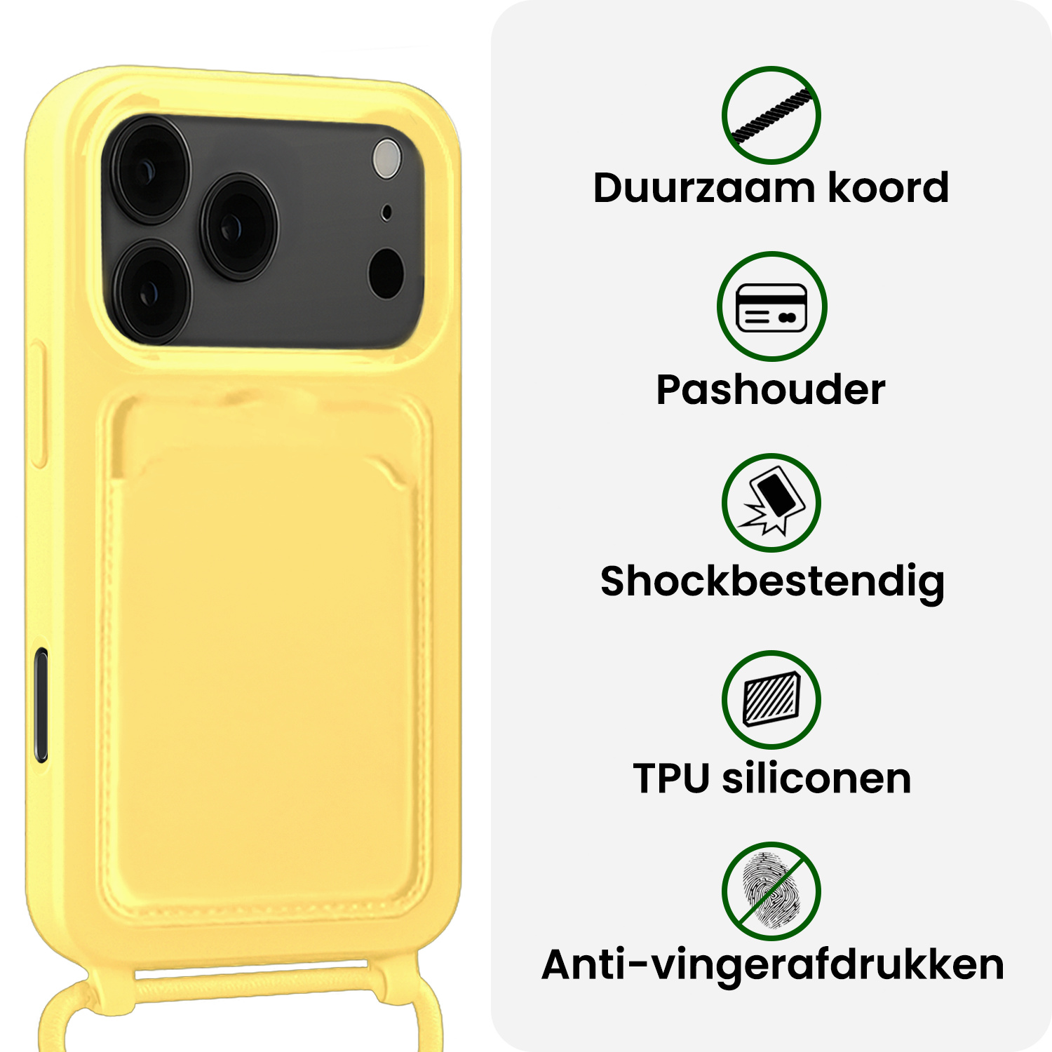 BASEY. BASEY. iPhone 17 Pro Max Hoesje Pashouder met Koord Met Screenprotector - Geel