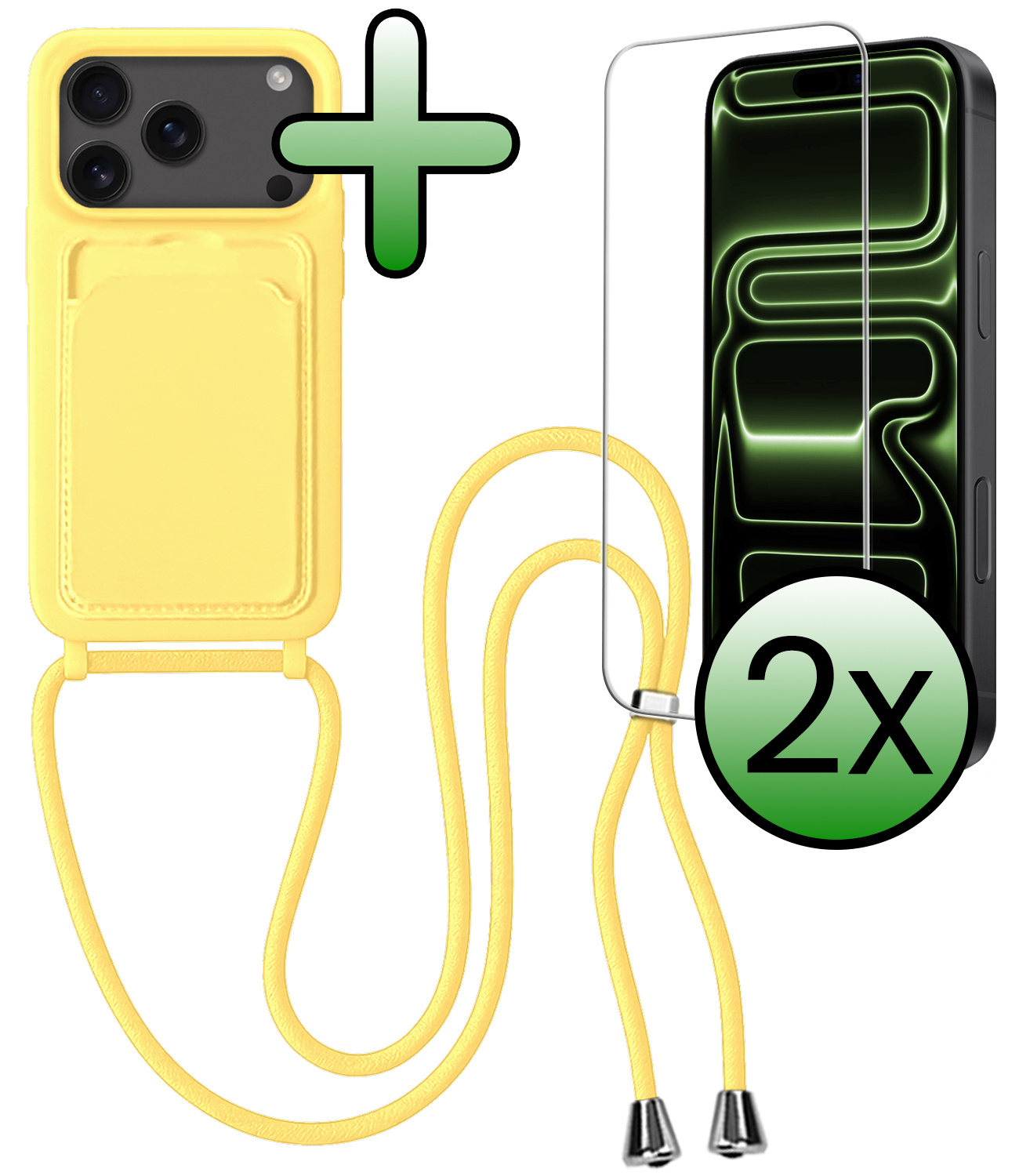 BASEY. BASEY. iPhone 17 Pro Max Hoesje Pashouder met Koord Met 2x Screenprotector - Geel