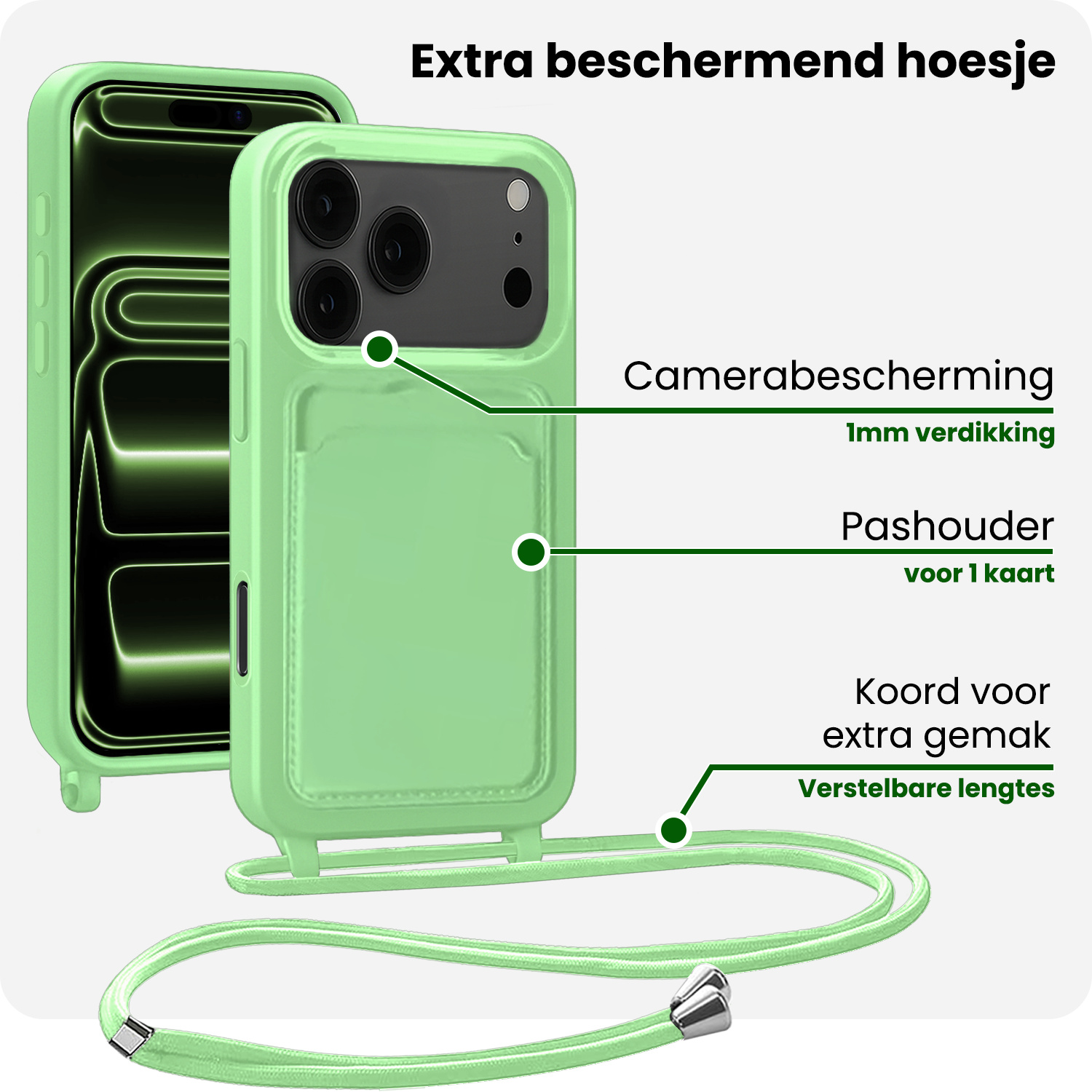 BASEY. BASEY. iPhone 17 Pro Max Hoesje Pashouder met Koord - Groen - 2 PACK