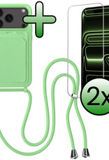 BASEY. BASEY. iPhone 17 Pro Max Hoesje Pashouder met Koord Met 2x Screenprotector - Groen